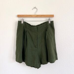 NWT LINEN HANDMADE STUDIO agnes shorts in forest green / size 12
